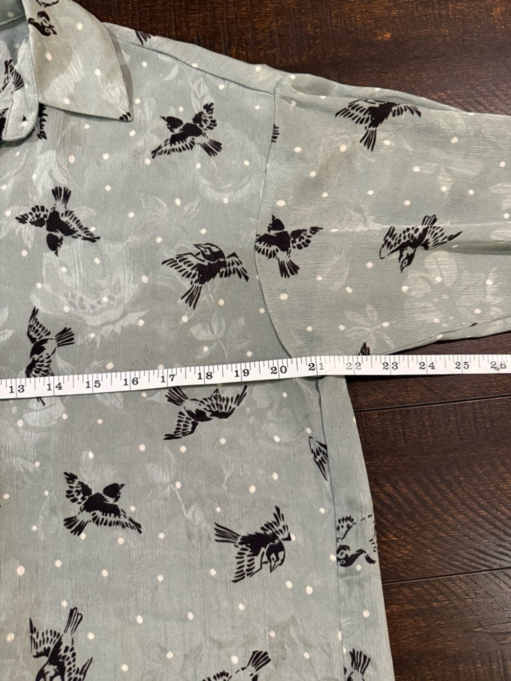 Zara Basic Bird Print Button Down Blouse Sage Green Polka Dot Size M - Picture 10 of 13